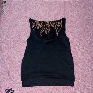 Sleeveless Black Sweater with a Flamed Hood
